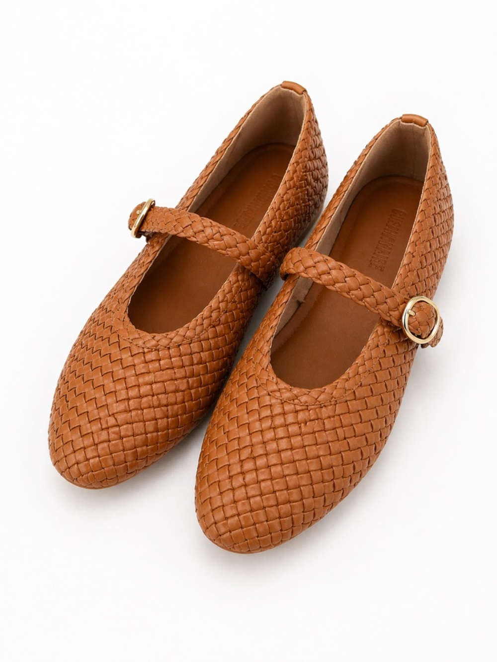 Woven Mary Jane Flats in Cognac Brown